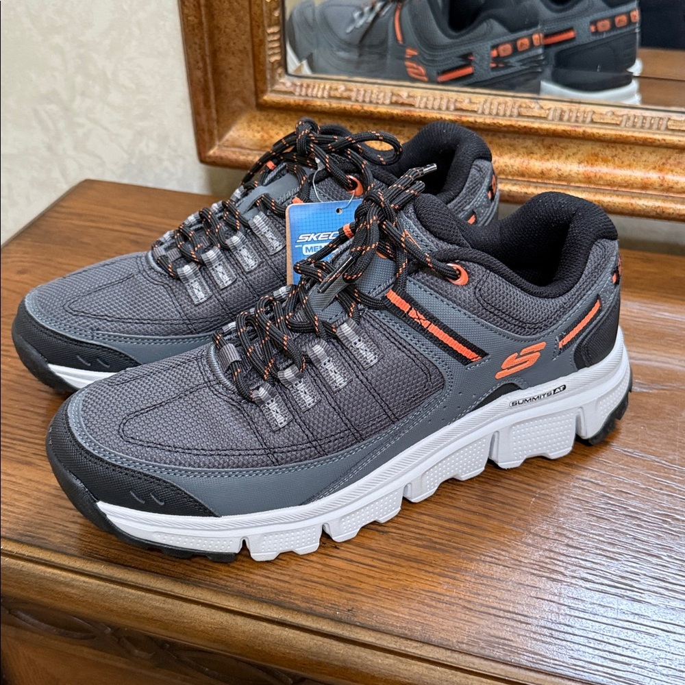 Skechers Summits AT Men's Gray Sneakers with Orange Accents. Size 8.